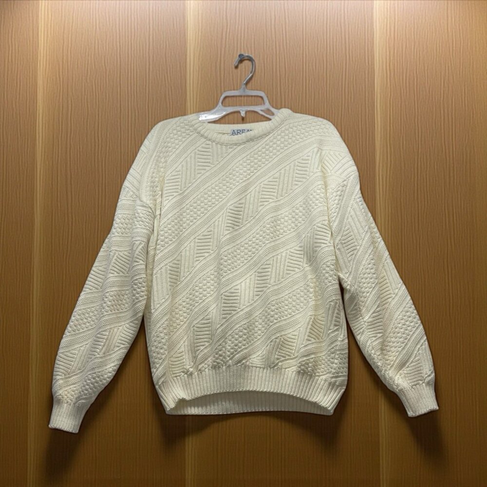 90s AREA by Tag Irish fisherman Sweater Men's XL  Cream Crew Pullover Made USA